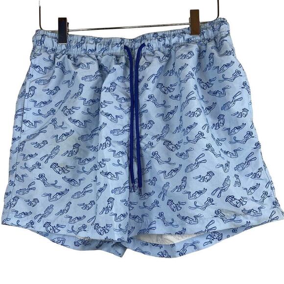 Happy Hour Scuba Diver Blue Swim Short Trunk Men's Size L - Picture 2 of 7